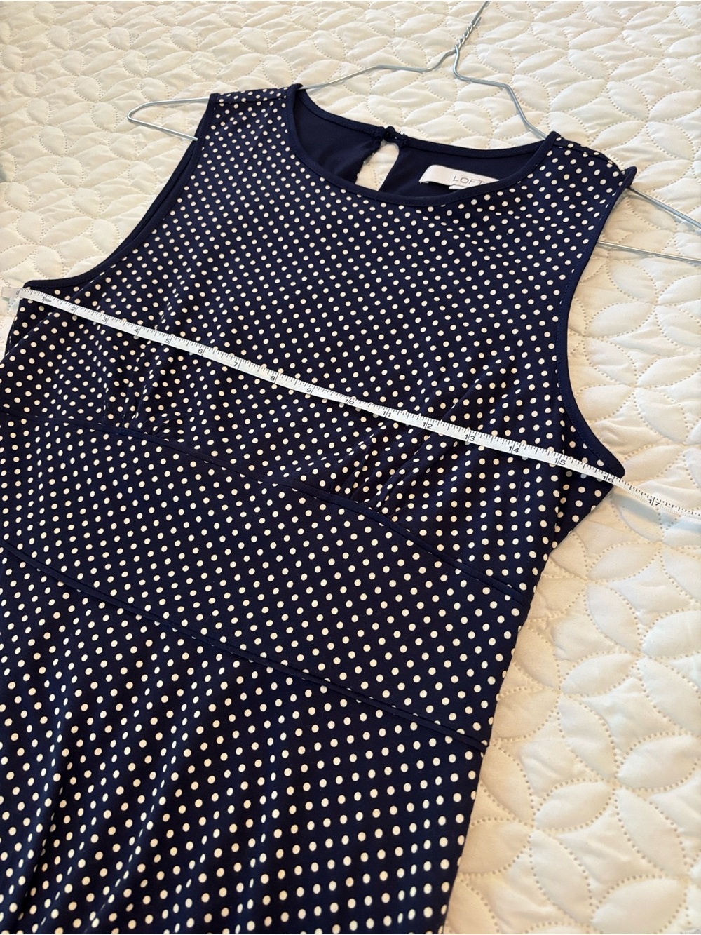 Loft Sleeveless Navy Polka Dot A-Line waisted Dress sz MP - Picture 5 of 7